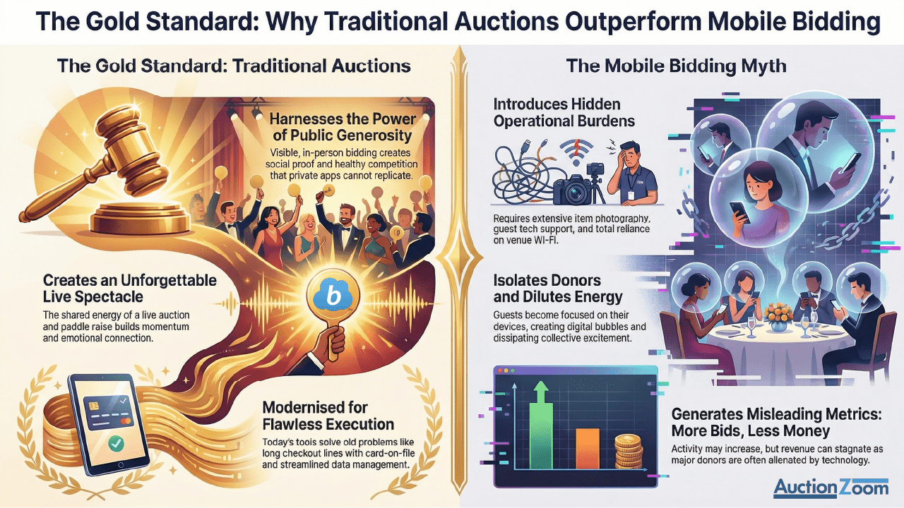 Infographic depicting traditional vs. mobile bidding.